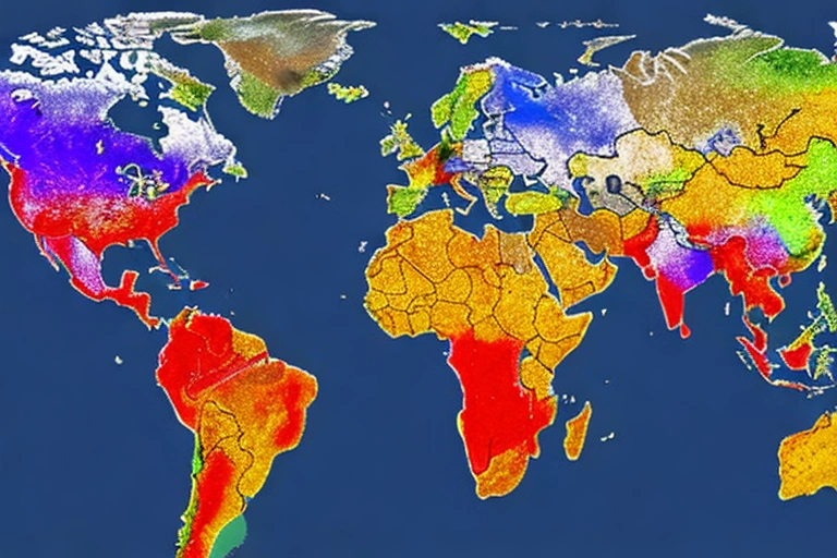 A map of the world with the continents coloured according to their climate