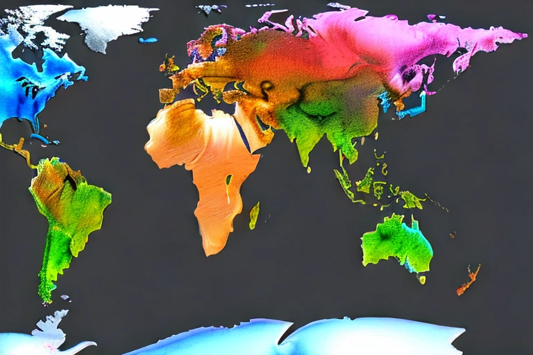 A map of the world with the continents divided into different colors