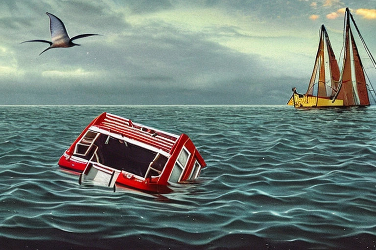 A sinking boat with its passengers trapped.