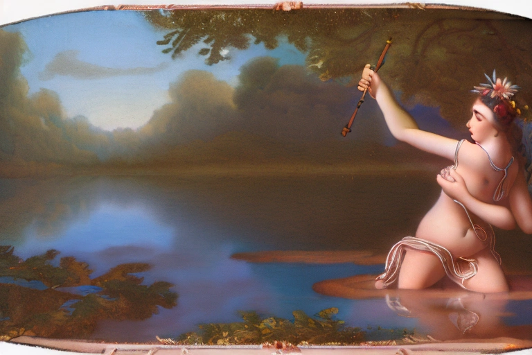 A water nymph holding a pitcher of water and a flute.