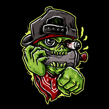 zombie graffiti with spray paint can vector illustratiion